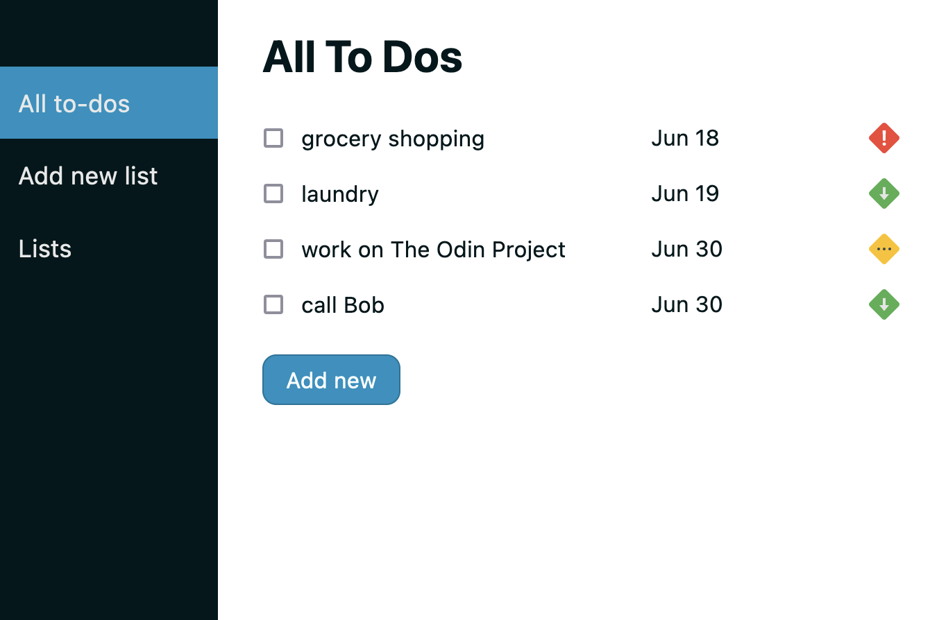 Screenshot of the to-do project
